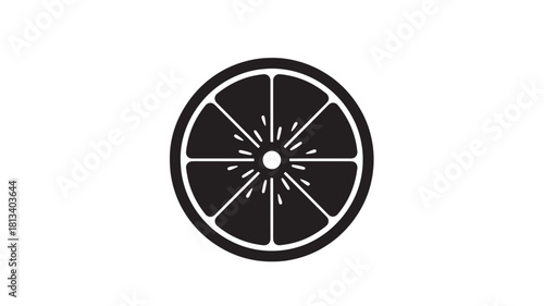 Black and white kiwi slice icon simple flat vector design isolated on white background