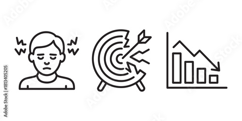 Set of line icons depicting stress failure and loss simple vector illustrations for business and finance concepts isolated on white background