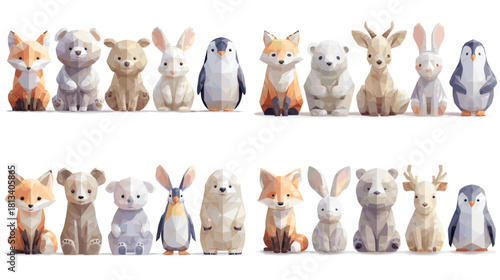 A cute collection of woodland and arctic animals including foxes, bears, rabbits and penguins. Soft watercolor style characters perfect for nursery art, kids designs and playful illustrations.