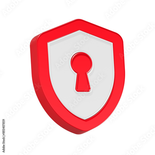 lock key shield red color 3d rendering icon symbol