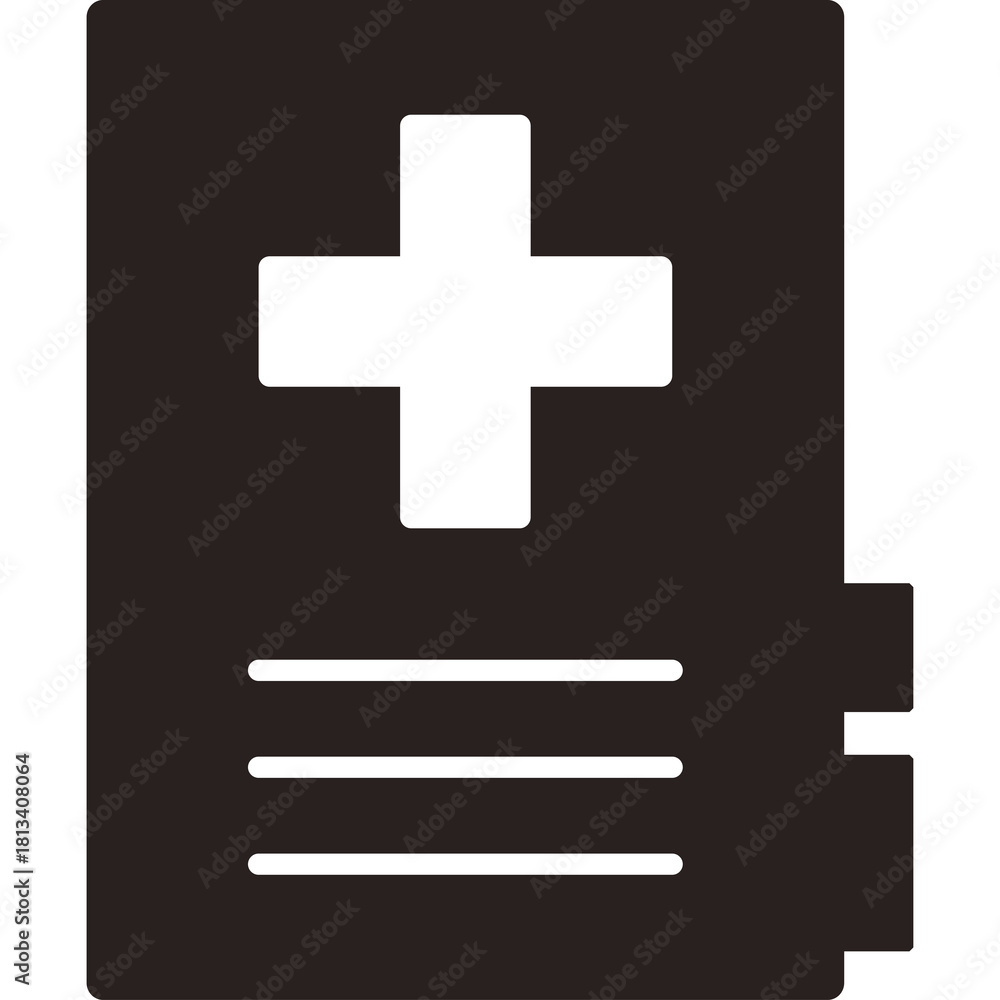 Fototapeta premium Medical Document Icon with Plus Symbol on Transparent Background Vector Art