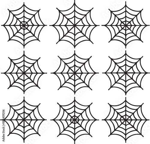 Nine Simple Black Spiderweb Icons Design Elements
