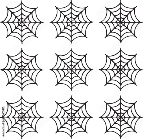 Nine Simple Black Spiderweb Icons Design Elements
