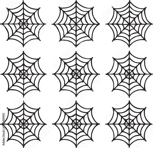 Nine Simple Black Spiderweb Icons Design Elements
