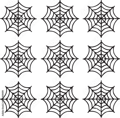 Nine Simple Black Spiderweb Icons Design Elements

