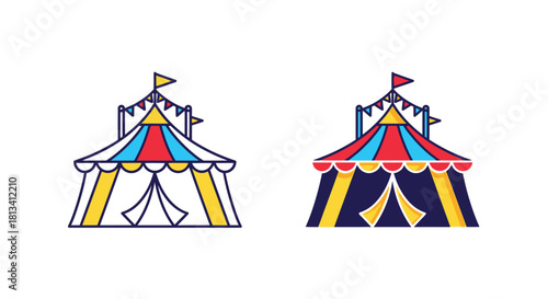 Colorful circus tents in outline and filled styles a playful illustration