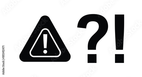 Black and white illustration of a warning sign with a question mark