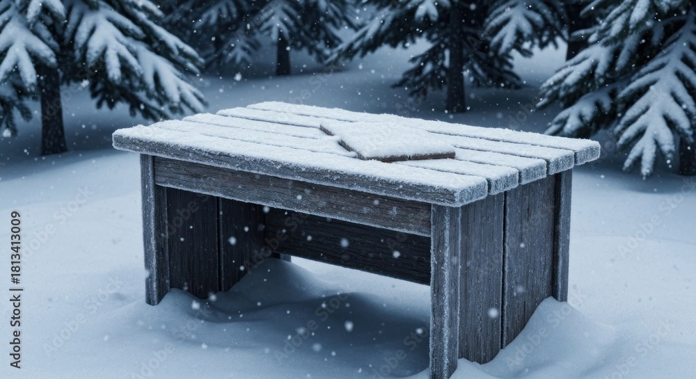 custom made wallpaper toronto digitalRustic wooden bench covered in fresh snow, set amidst a tranquil winter forest
