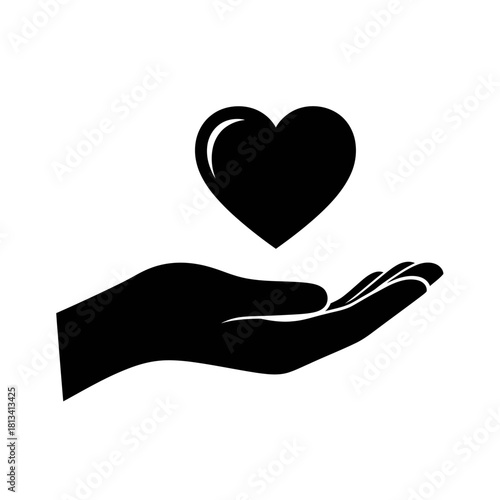 Hand offering heart icon for love, care, charity, and compassion
