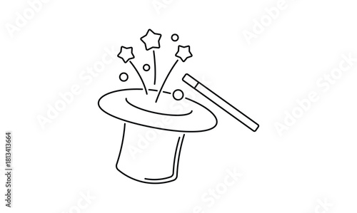 Magic hat and wand outline icon isolated on transparent background. vector illustration. EPS 10