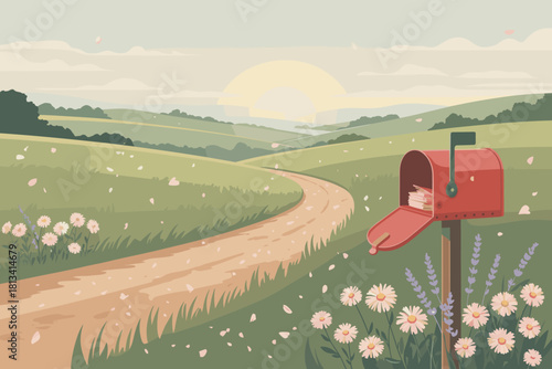 Sunlit Countryside Mailbox Artwork | Sunflowers, Meadows & Warm Field Scene