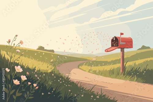 Sunlit Countryside Mailbox Artwork | Sunflowers, Meadows & Warm Field Scene