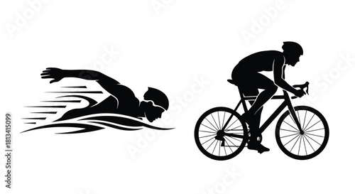Silhouette of a swimmer and cyclist representing the triathlon sport