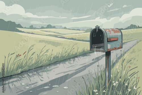 Sunlit Countryside Mailbox Artwork | Sunflowers, Meadows & Warm Field Scene