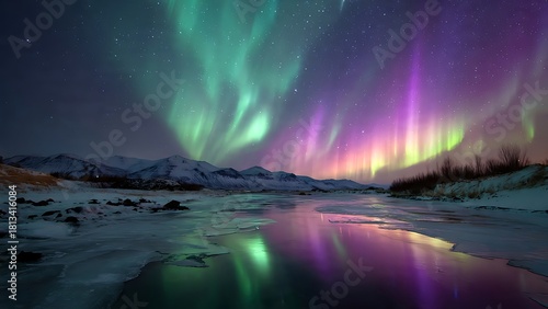 Wallpaper Mural Spectacular Aurora Borealis Over Frozen Landscape in Iceland at Night Torontodigital.ca