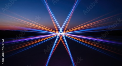 Wallpaper Mural Symmetrical long exposure light trails forming a colorful starburst against a twilight sky Torontodigital.ca