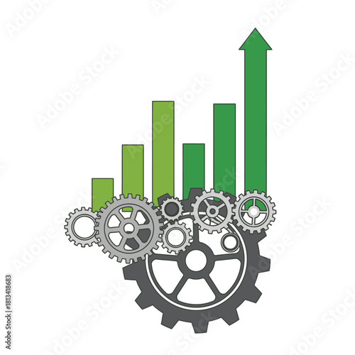Business Growth and Success Gear Mechanism with Upward Trend Graph