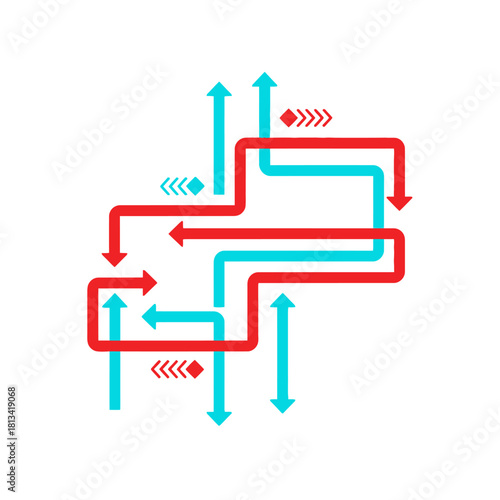 Abstract Intertwined Arrows and Lines in Red and Blue