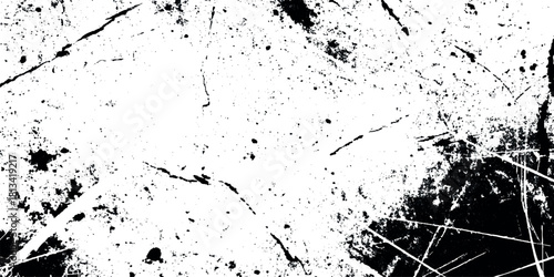Distressed overlay grunge texture background black and white scratch grit dust worn rough urban wall surface design vector element.
