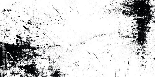 Distressed overlay grunge texture background black and white scratch grit dust worn rough urban wall surface design vector element.