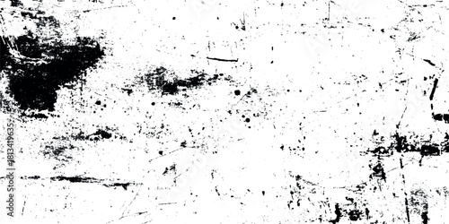 Distressed overlay grunge texture background black and white scratch grit dust worn rough urban wall surface design vector element.