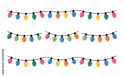 Festive strings of colorful Christmas lights to brighten holiday cards and invitations, creating joyful moments and a warm, cheerful atmosphere
