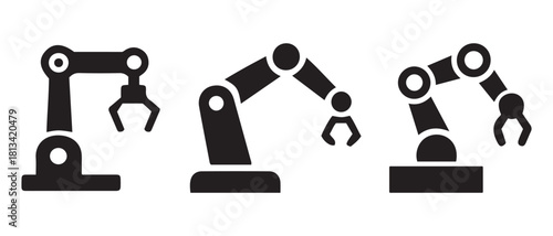 Robotic arm icon set. for industrial automation and technology.
