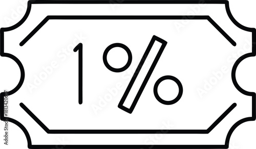 Simple Line Art Icon of a Ticket with "1%" Discount Symbol