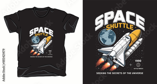 Space shuttle astronaut galaxy graphic vector art t-shirt design print