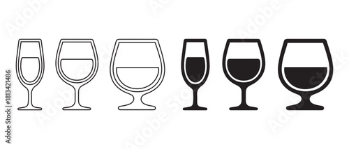 Wine glasses icon set. various types of alcohol stemware design.