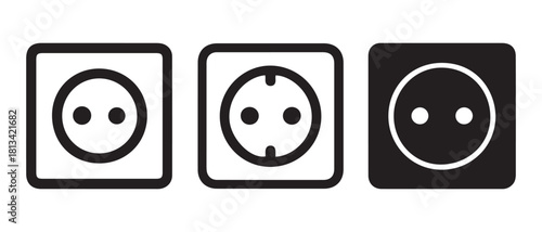 Electric power socket outlet icons set for electricity supply.