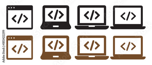 Software development code programming icons for digital media.
