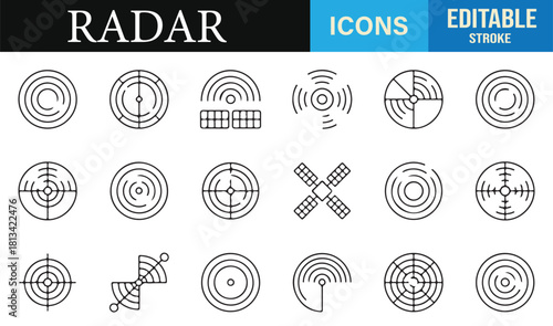 Modern radar and tracking system icons for technology, aerospace, and navigation themes