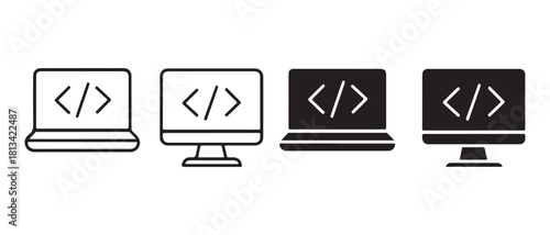 Code development icons for laptop and desktop monitors design.