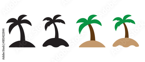 Tropical island palm tree icon set. vector illustrations collection.