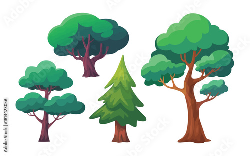 Whimsical cartoon trees for a bright, cheerful forest scene, perfect for children's books or playful website designs, adding a touch of nature's charm