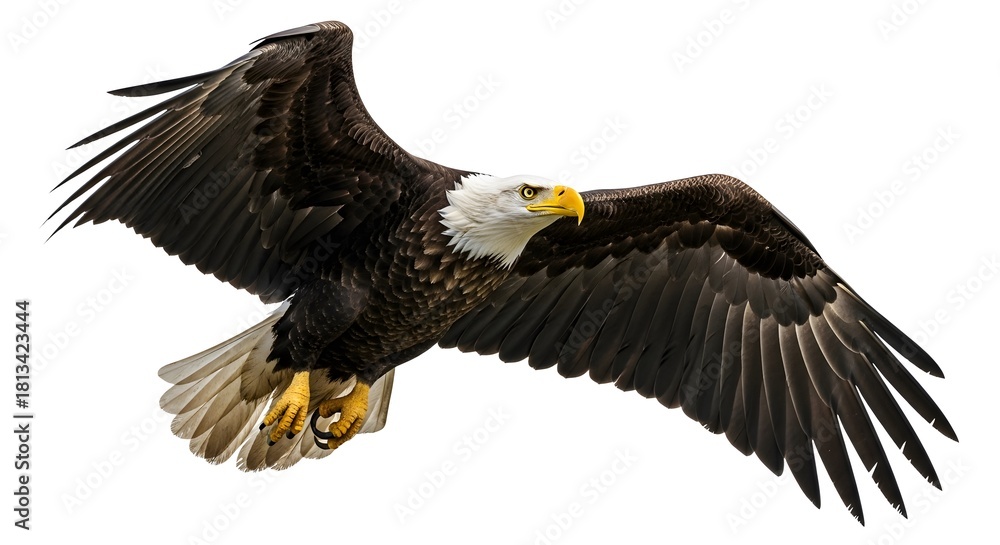 Fototapeta premium Majestic bald eagle soaring with wings spread wide