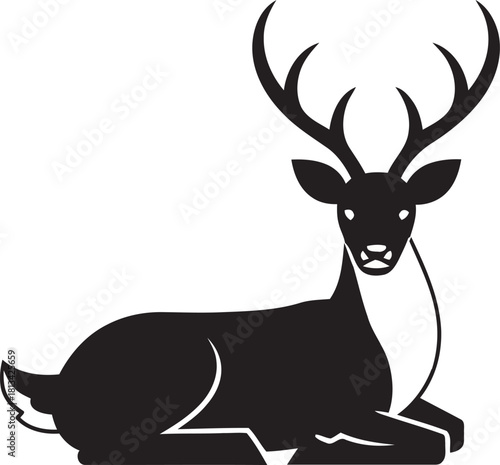 Front-Facing Resting Deer Silhouette Vector with Cute Eyes for Cozy New Year Card Design