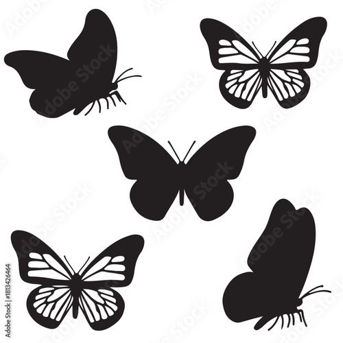 butterfly silhouettes group of lepidoptera shapes with detailed and solid wings in flight