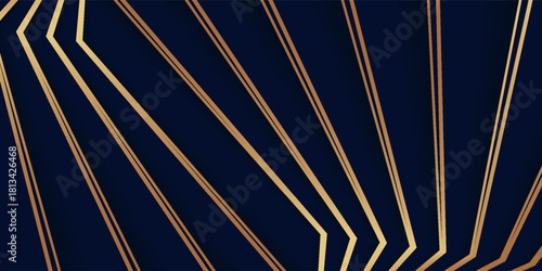 Modern geometric luxury card template for business or presentation with gold lines on blue navy background. Eps10