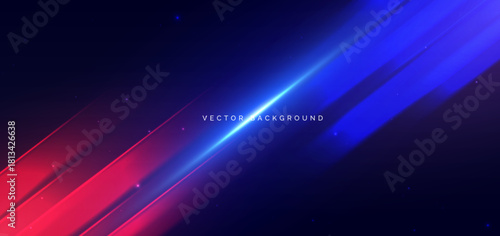 Abstrct geometric diagonal overay on blue and red background with copy space for text.
