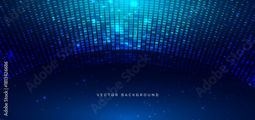 Technology futuristic square curve pattern blue scene on dark background with lighting effect.