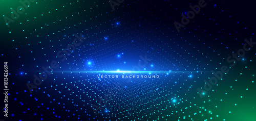 Futuristic digital data linking network connection dotted glowing on blue background.