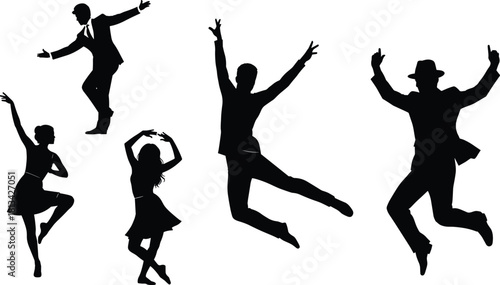 Dance silhouette vector, male female dancer, jazz ballet pose, contemporary movement art, black figure illustration, performance graphic design