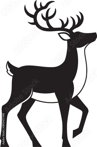 Elegant Striding Stag Silhouette Vector for Classic New Year and Winter Holiday Design