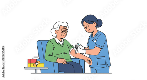 Elderly patient receiving a medical injection from a nurse