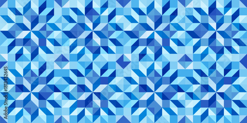 Winter stars design, Festive seamless vector patterns with geometric star motifs, blue and white