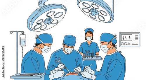 Surgical Team Performing Operation in Operating Room with Medical Equipment