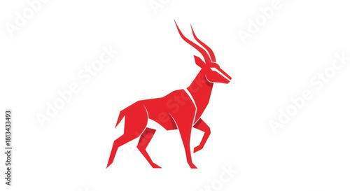 Stylized red antelope silhouette on white background for design elements