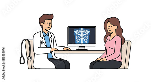 Doctor Consulting With Patient Discussing Medical X-Ray Results In A Clinic